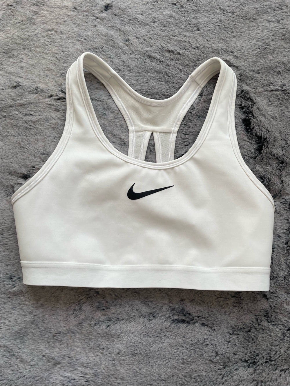 Nike swoosh white sports bra women’s S small adjustable mesh back gym activewear